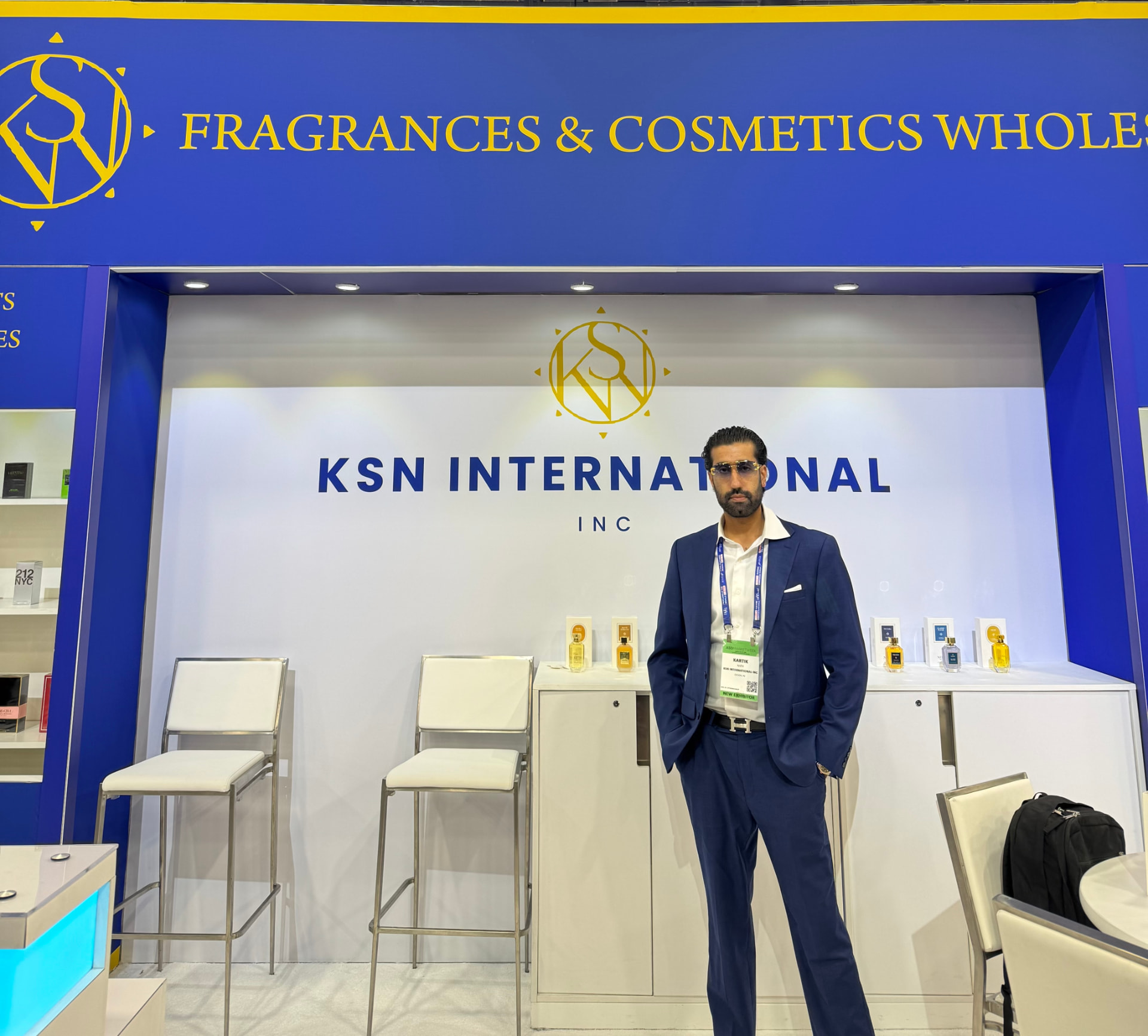 KSN International Inc representative at the fragrances and cosmetics wholesale booth