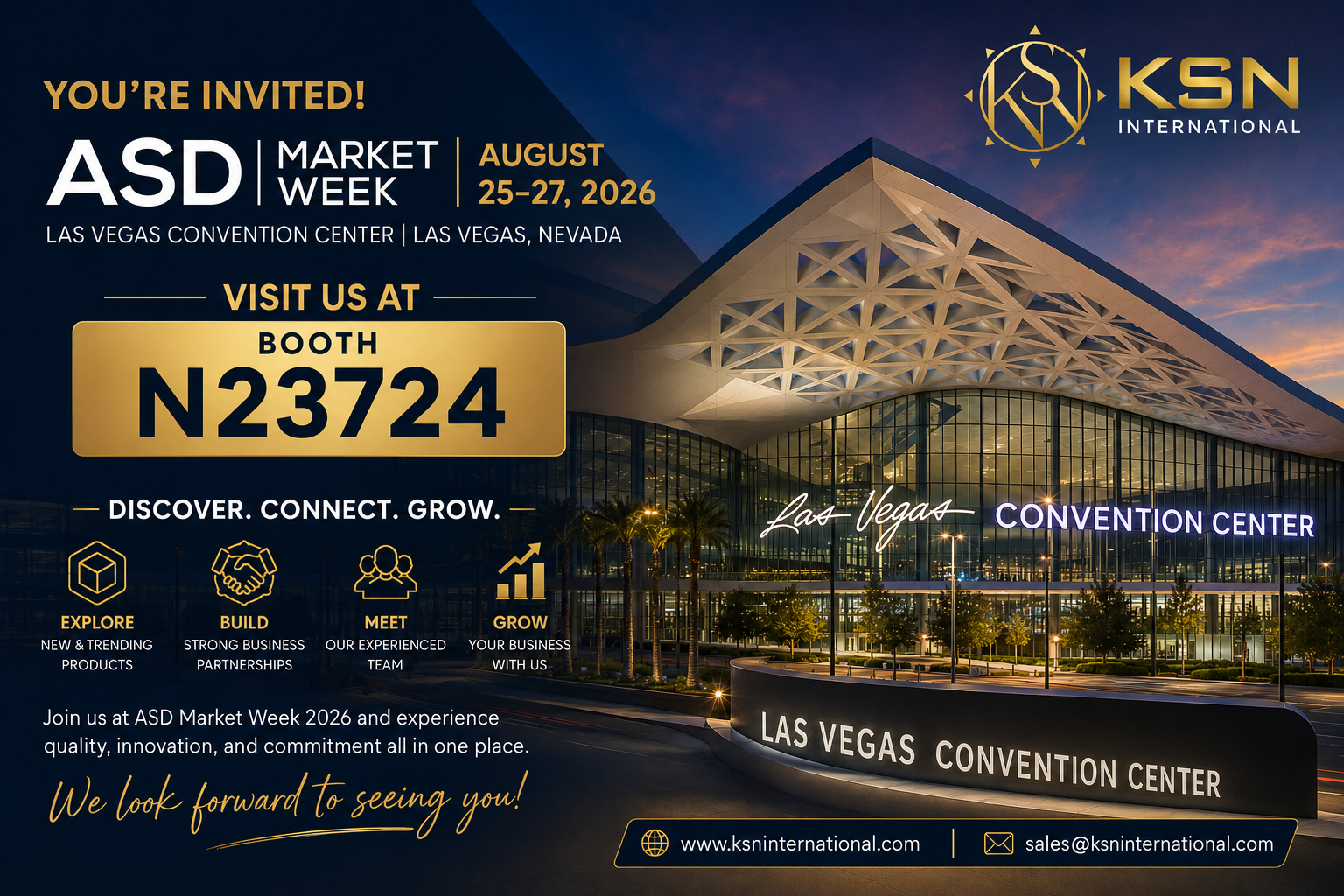 KSN International Inc invitation to ASD Market Week 2026, booth N23724, Las Vegas Convention Center